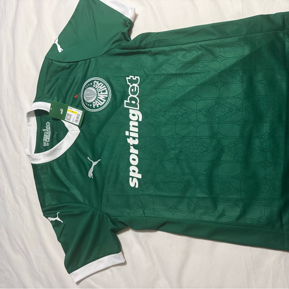 Puma Green and White Palmeiras Soccer Jersey with Sportingbet size medium